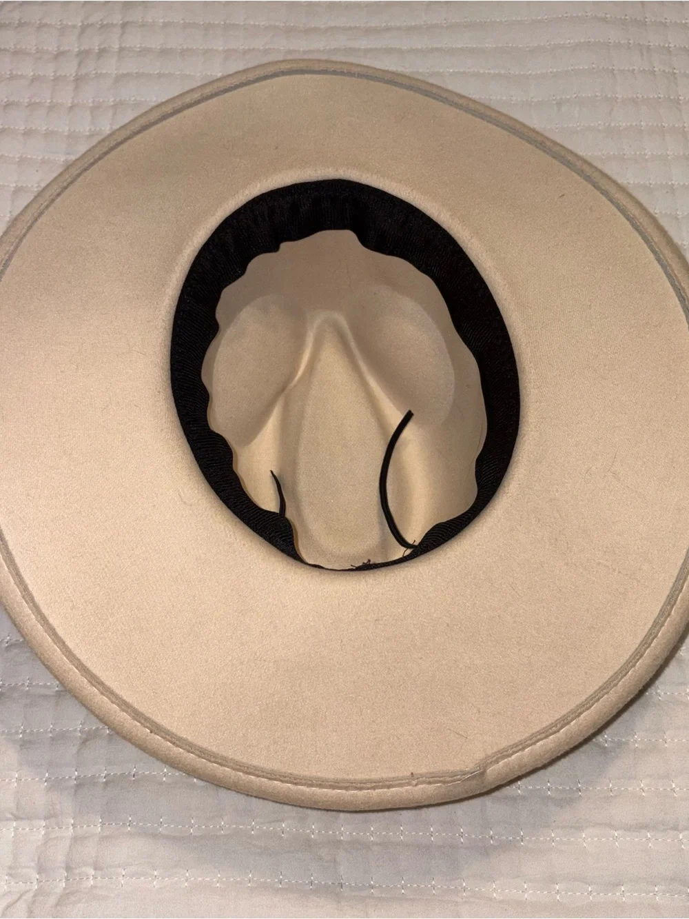 Beige Wide Brim Fedora Hat with Geometric Band